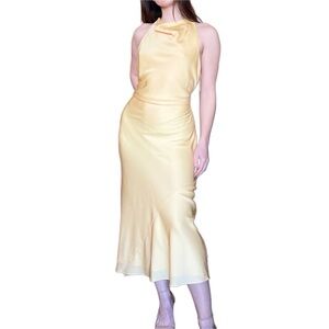 Quince Washable Stretch Silk High Neck Midi Dress Butter Yellow Large NWT